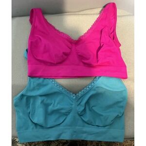 MIX & CO. XL BRIGHT PINK & TURQUOISE SPORTS ATHLETIC LOUNGE BRAS LACE‎ TRIM